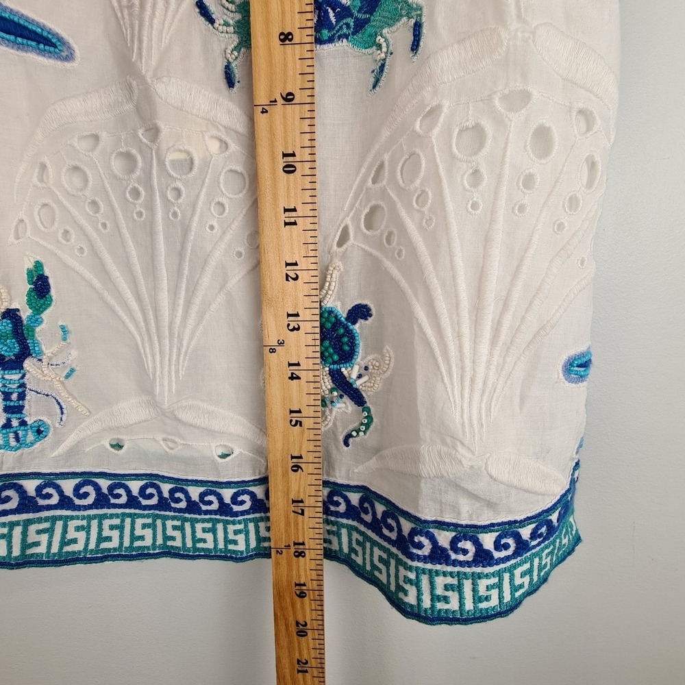 Maeve Anthropologie White Skirt 8 Ocean Animal Nautical Embroidered Bead Eyelet - Picture 5 of 11